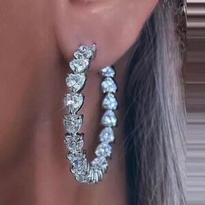 Heart rhinestone hoop earrings, heart Hoop Earrings for Women Round Heart Iced